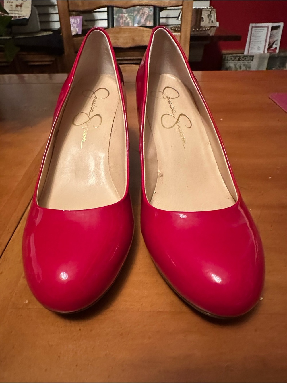 Size 11M Women’s Jessica Simpson Candy Apple Red Patent Wedge Round-Toe Pumps